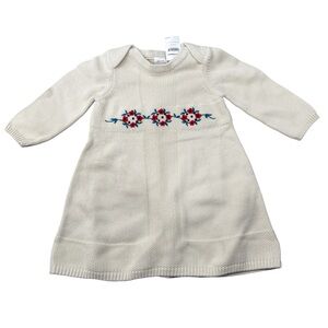 Hanna Andersson Cream Knit Dress with Floral Embroidery